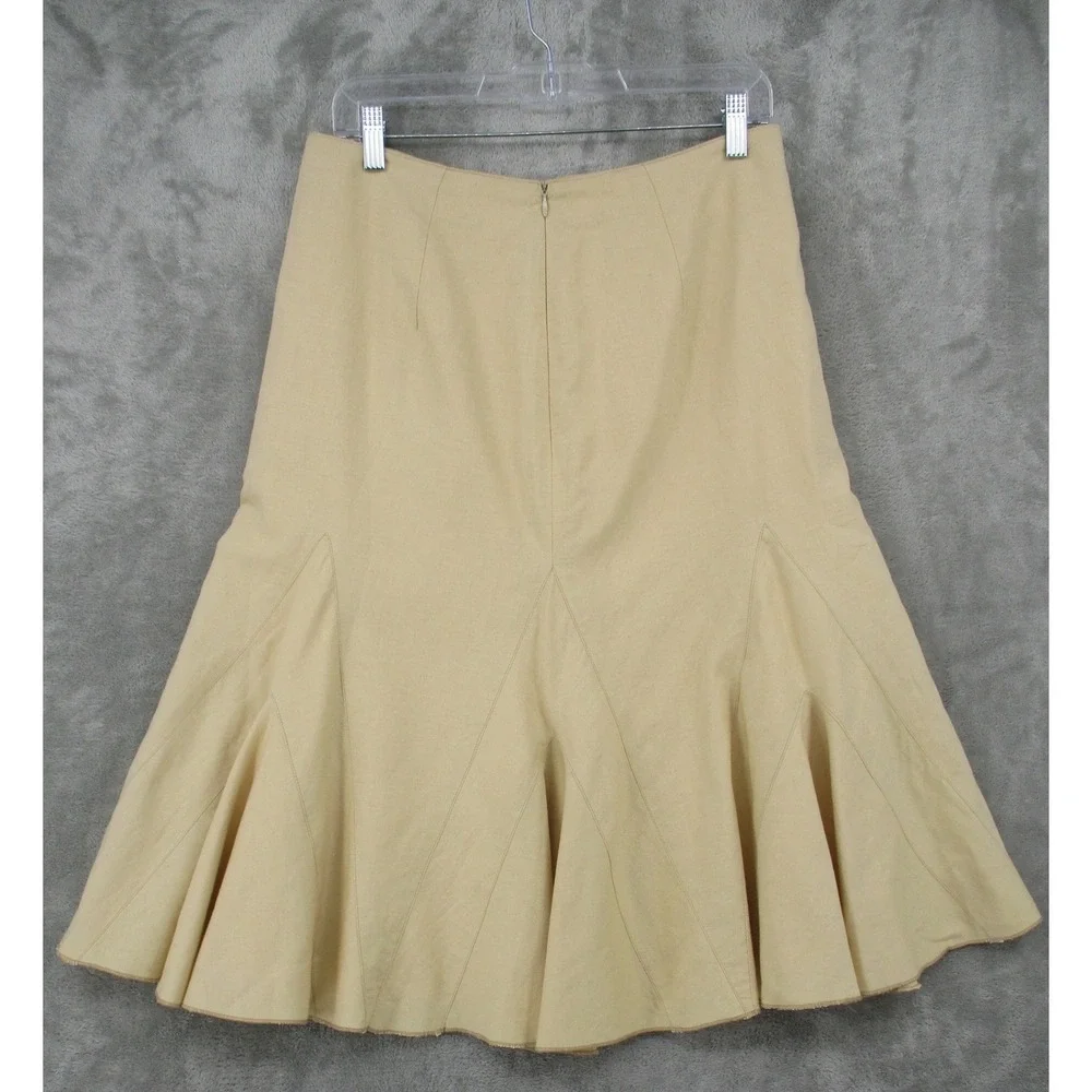 TUZZI Skirt Womens 40 US 10 Linen Blend Flounce Office A Line Artsy‎ Beige Zip